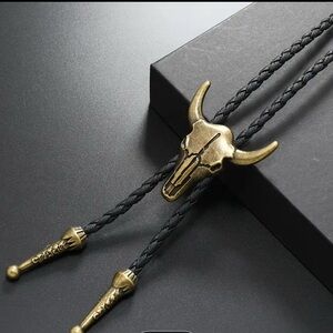 New Gold Tone Bull Skull Bolo Tie